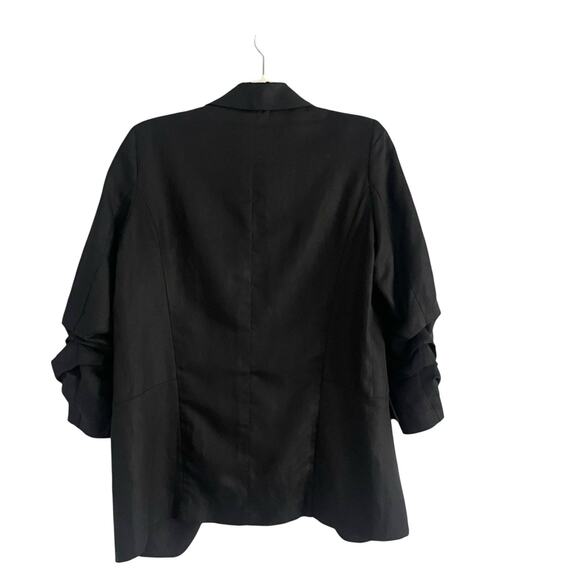 TART Kia Blazer Linen Tencel Ruched Sleeve Black Small Minimalist Casual Chic - Picture 4 of 10
